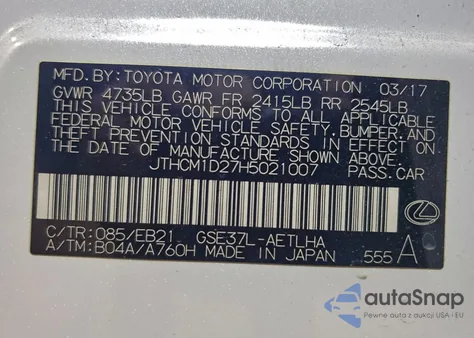 2017 Lexus Is 300 из США, поврежденный, VIN JTHCM1D27H5021007